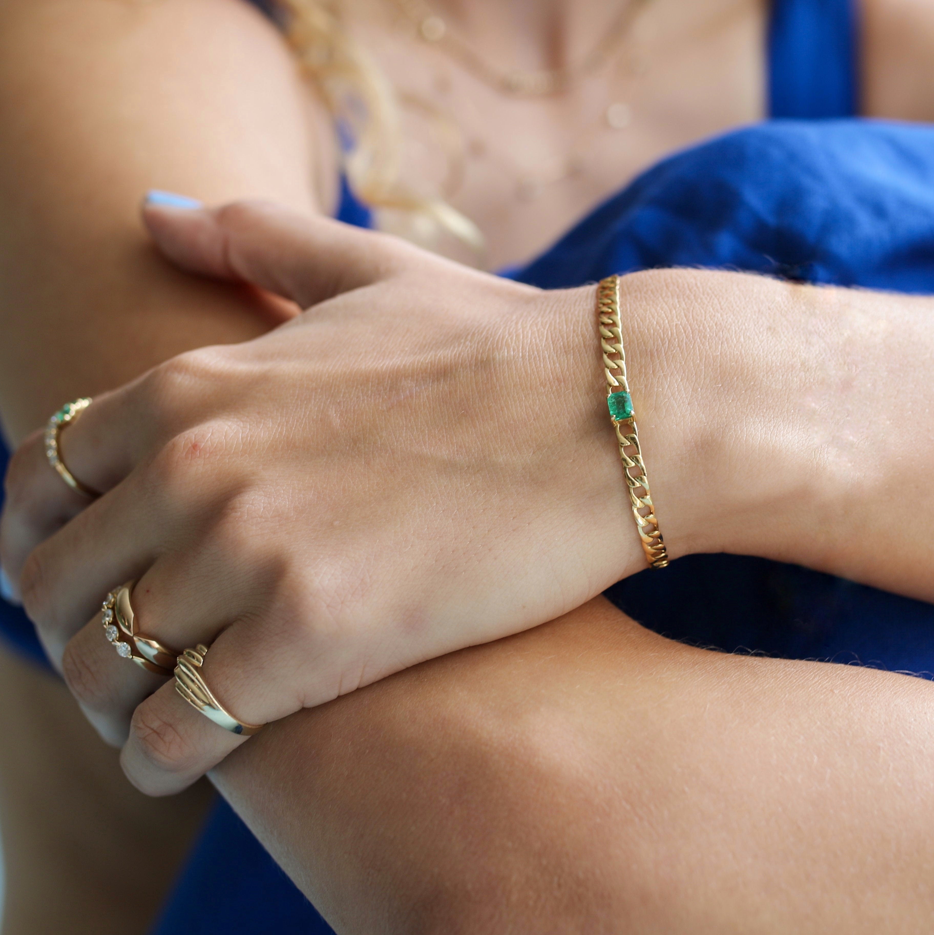 Elisa Emerald Cuban Gold Bracelet