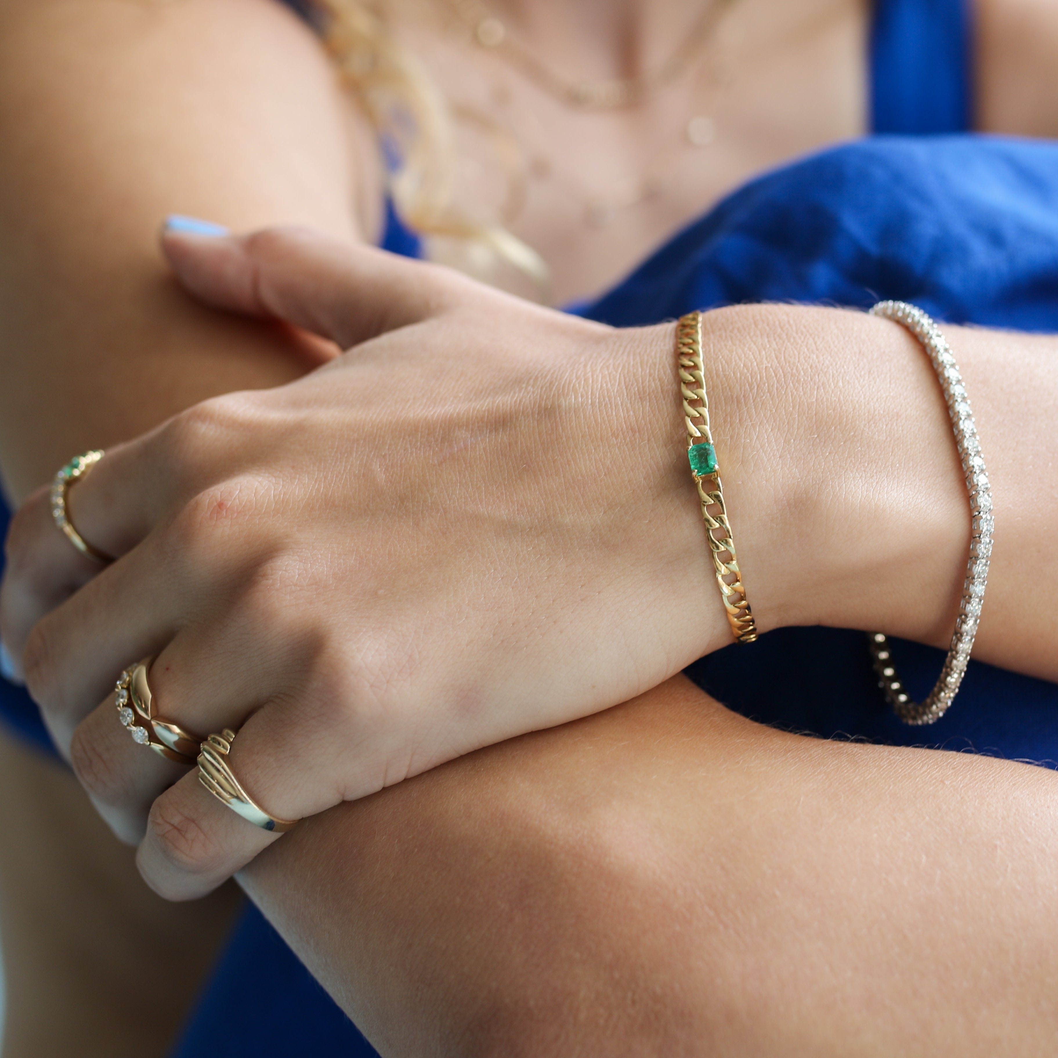 Elisa Emerald Cuban Gold Bracelet