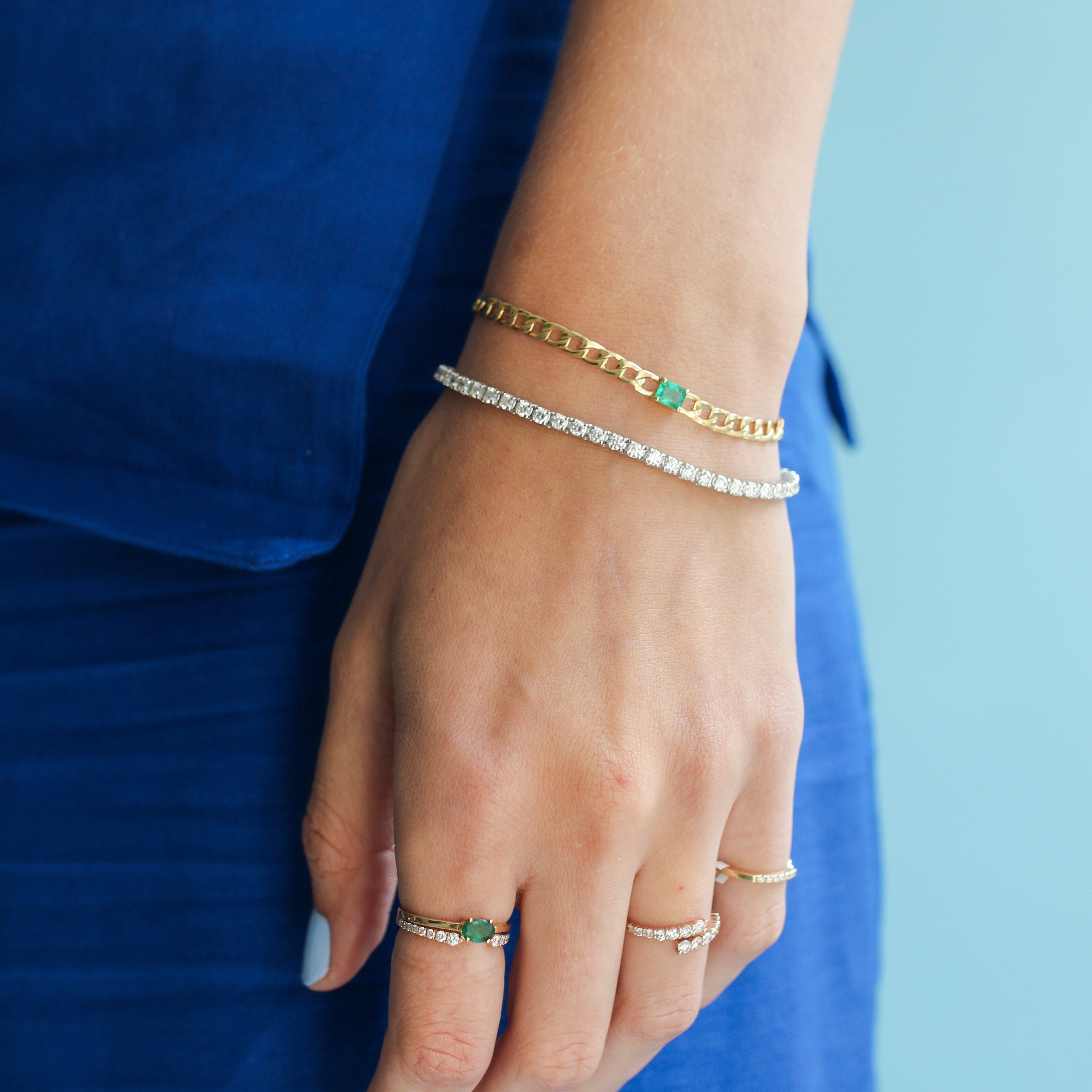 Elisa Emerald Cuban Gold Bracelet