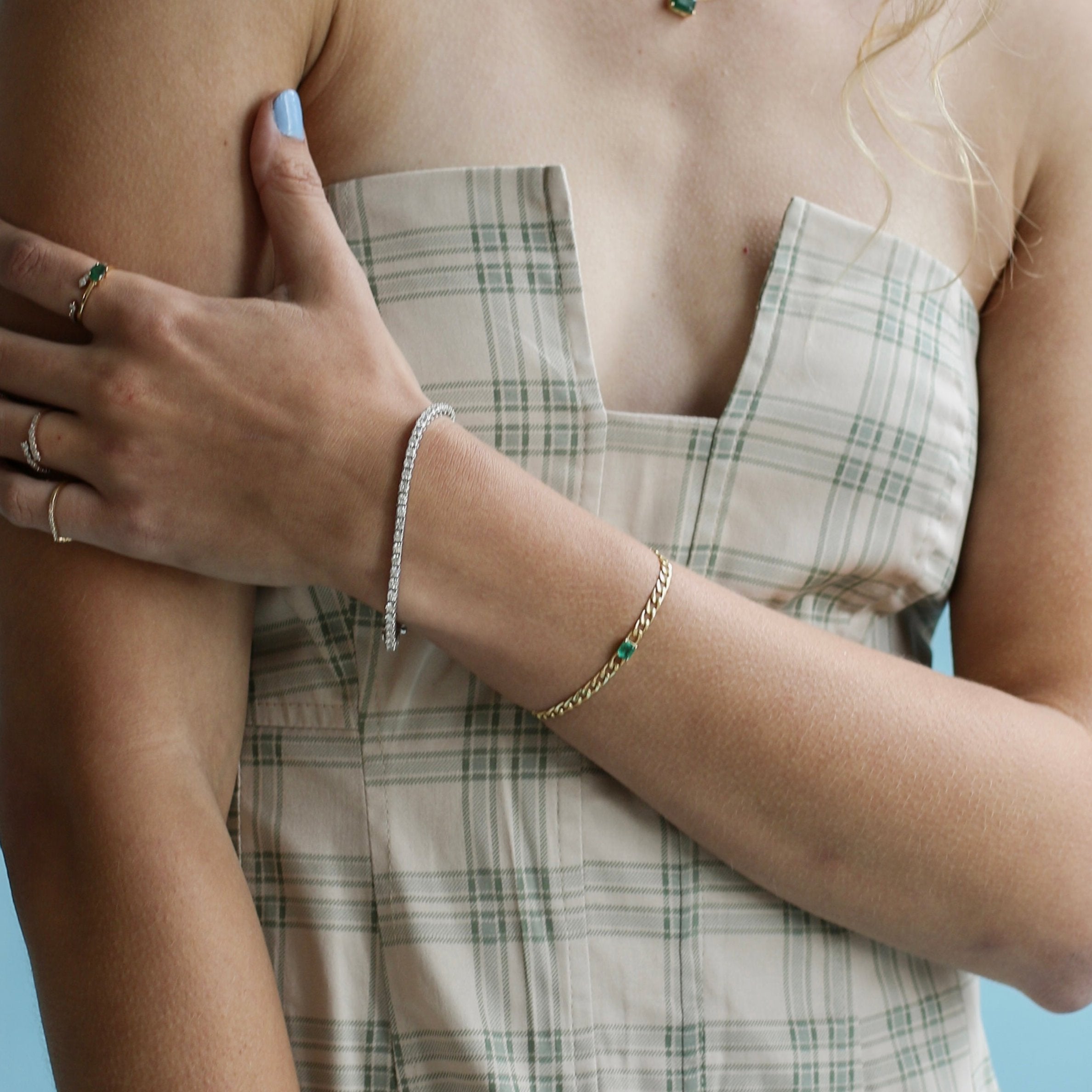 Elisa Emerald Cuban Gold Bracelet