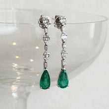 Load image into Gallery viewer, Malia Emerald Diamond Long Earrings
