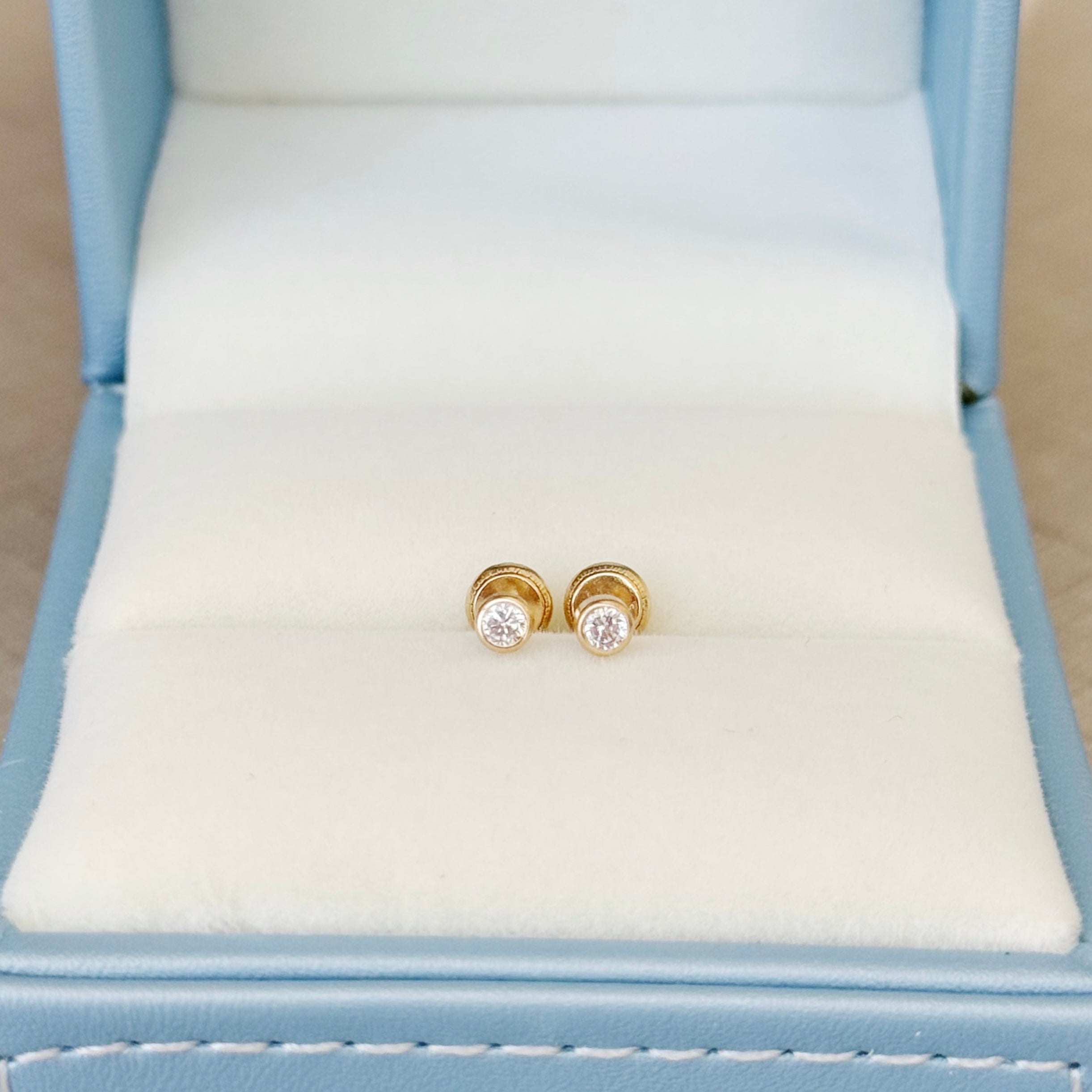 Daly Round Bezel Cubic Zirconia Baby Earrings