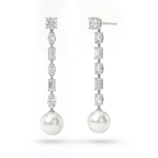 Veil Pearl and Lab Diamond Long Earrings