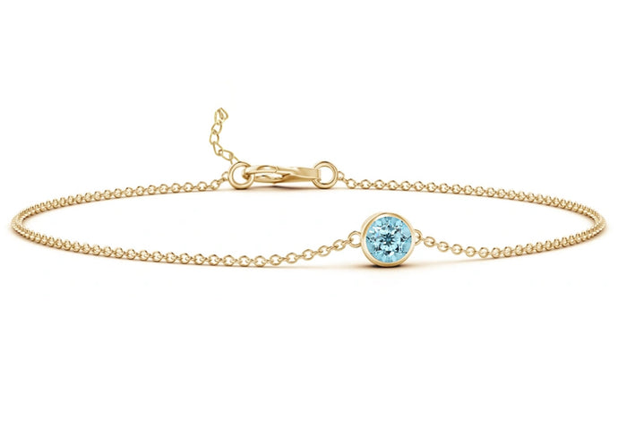 14KG Birthstone Aquamarine Chain Bracelet (March)