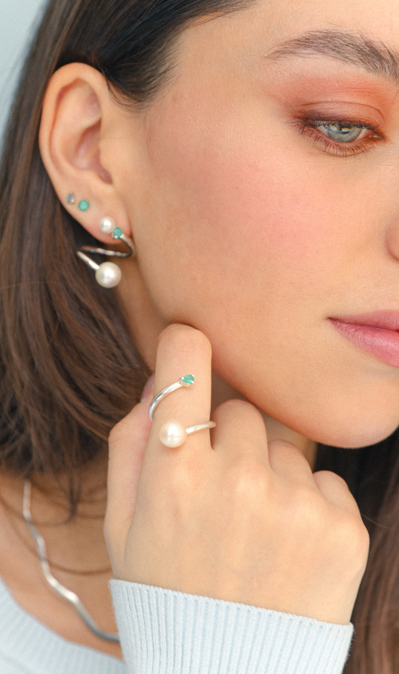 Orbit Pearl and Emerald Convertible Earrings