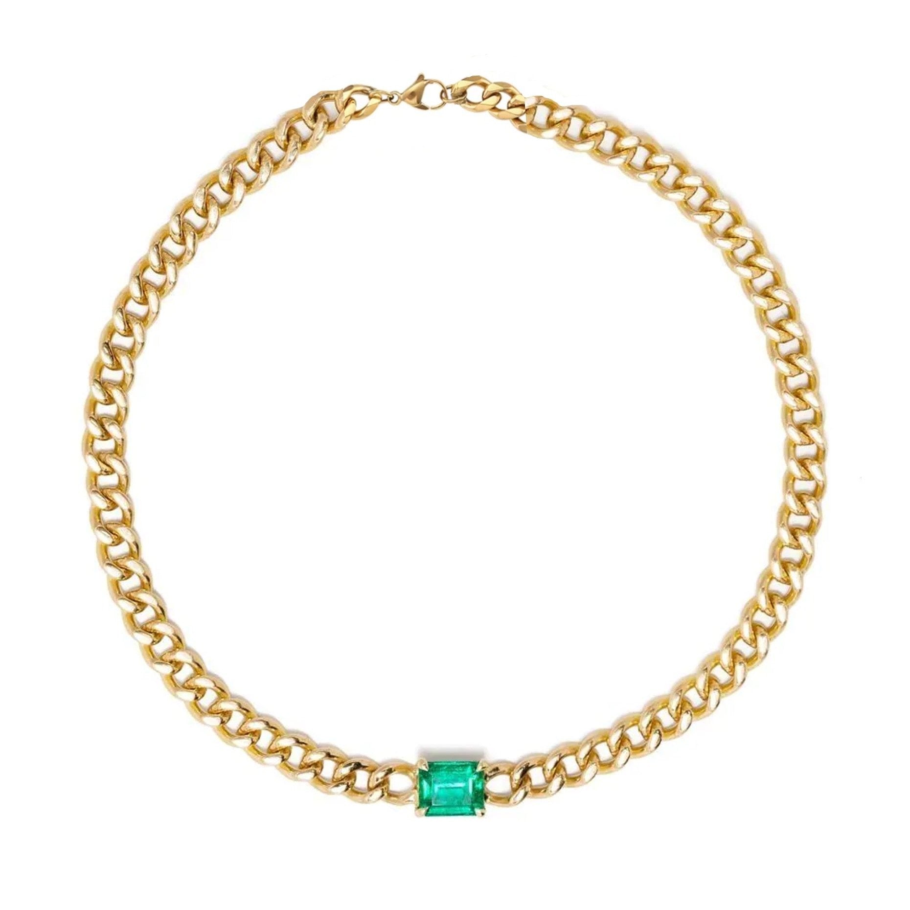 Elisa Emerald Cuban Gold Bracelet