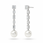 Veil Pearl and Lab Diamond Long Earrings