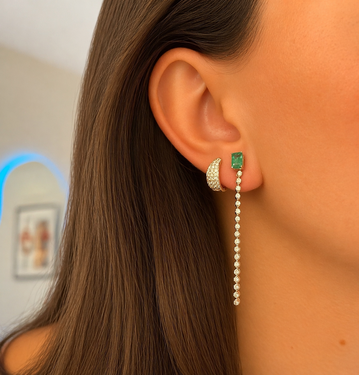 Christine 2 in 1 Emerald Diamond Earrings
