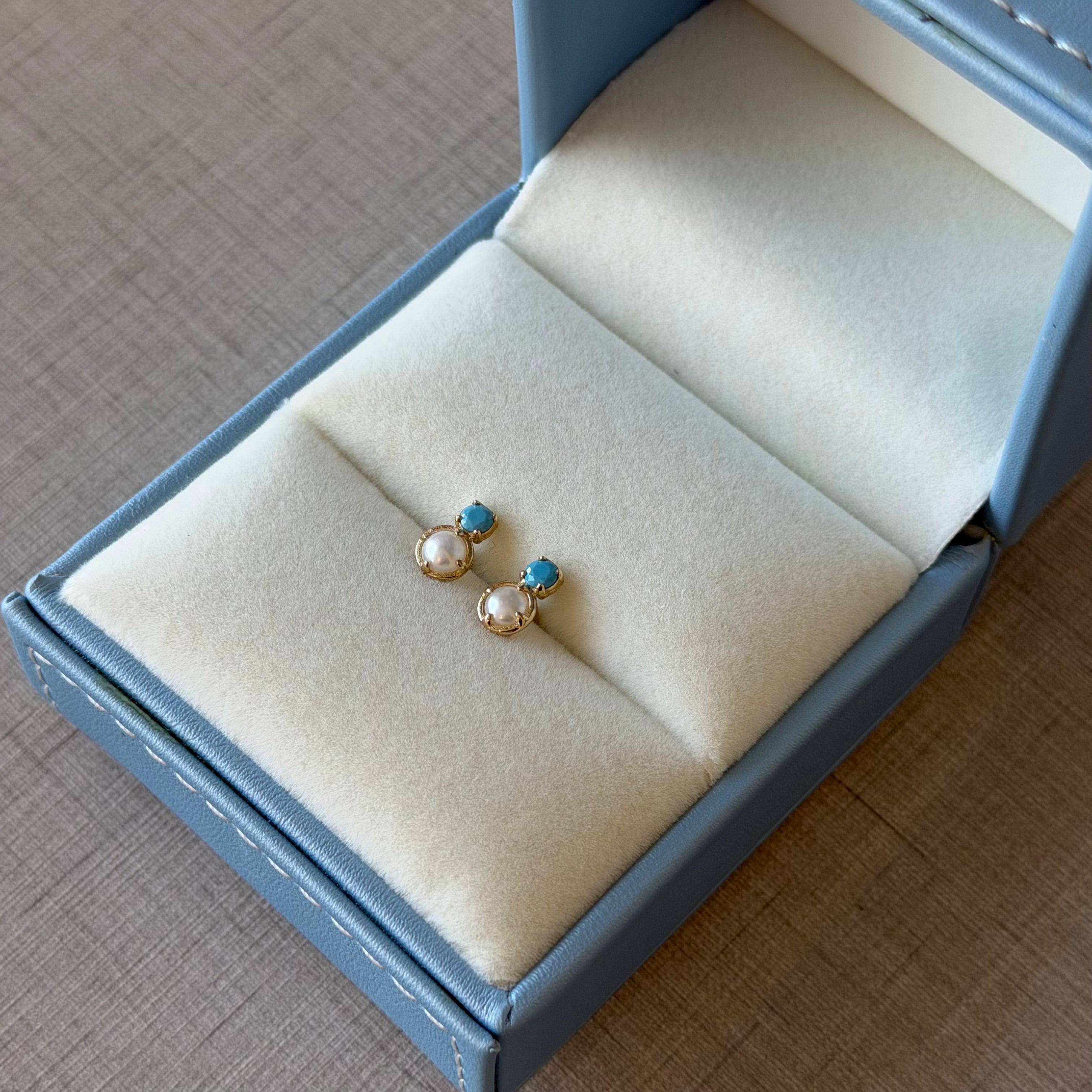 Baby Turquoise and Pearl Earrings