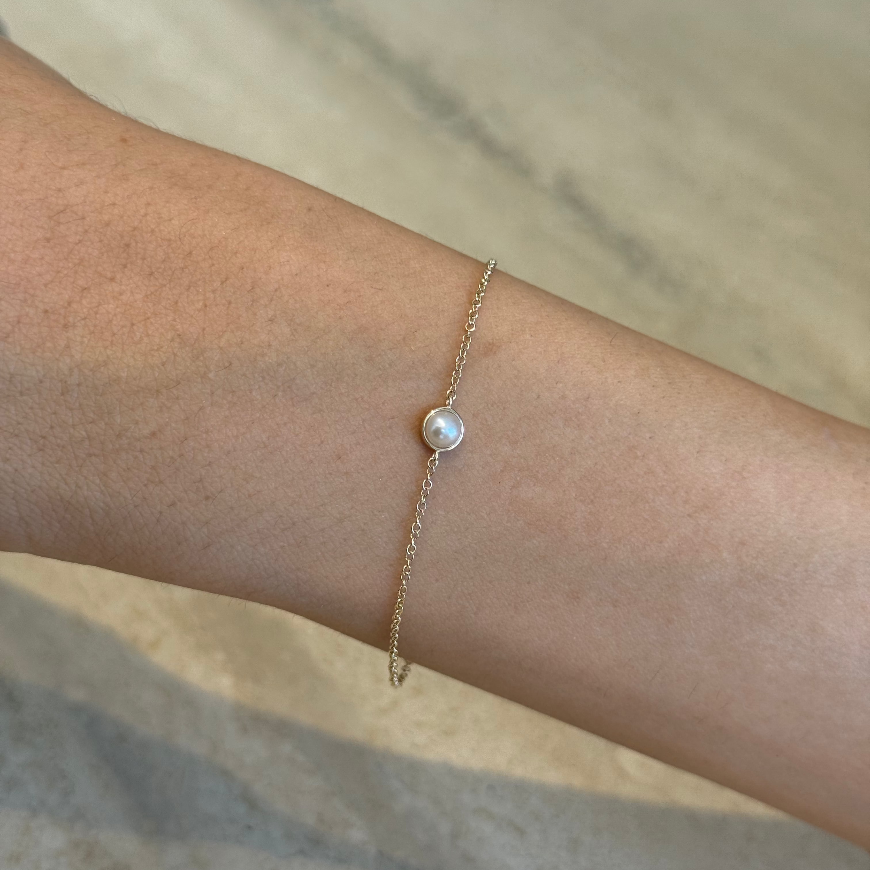 14KG Birthstone Pearl Chain Bracelet (June)