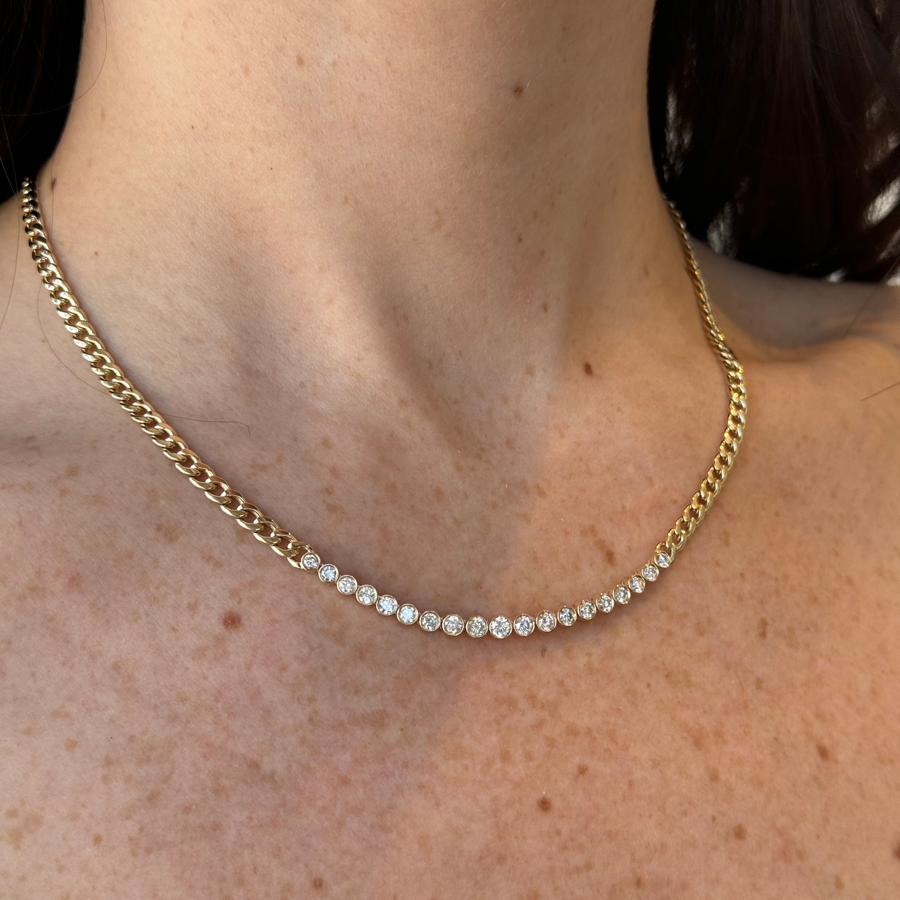 Guada Half Bezel Diamond Cuban Necklace