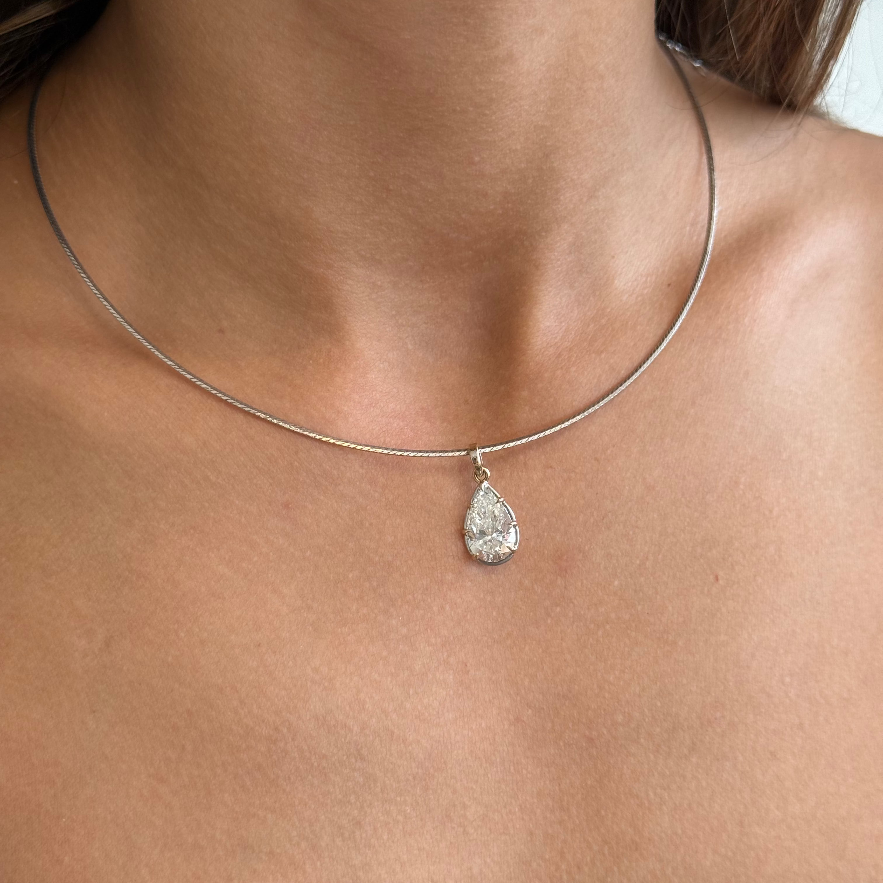 Lab Grown Pear Diamond Mercedes Reversible Two Tones Collar Necklace