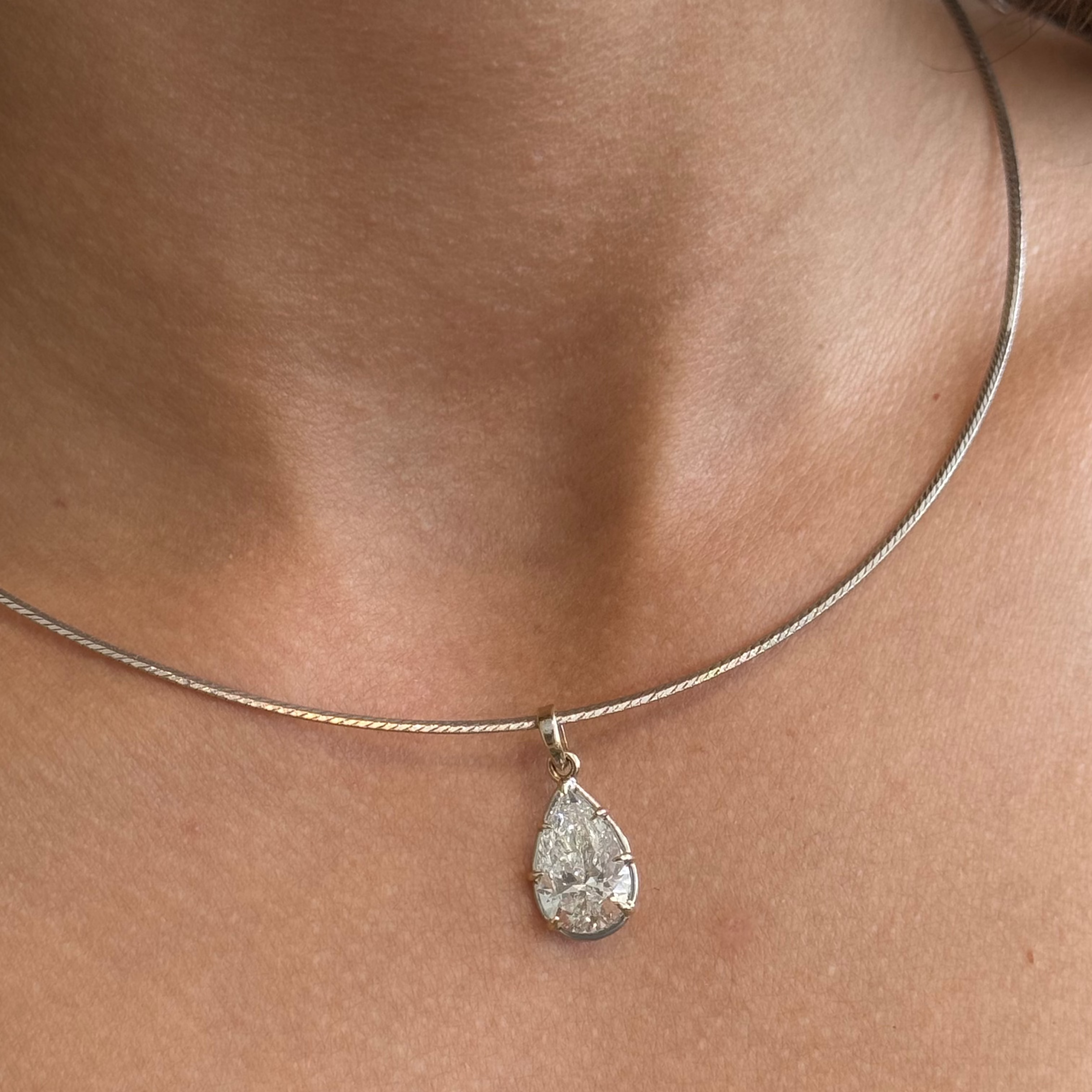Lab Grown Pear Diamond Mercedes Reversible Two Tones Collar Necklace