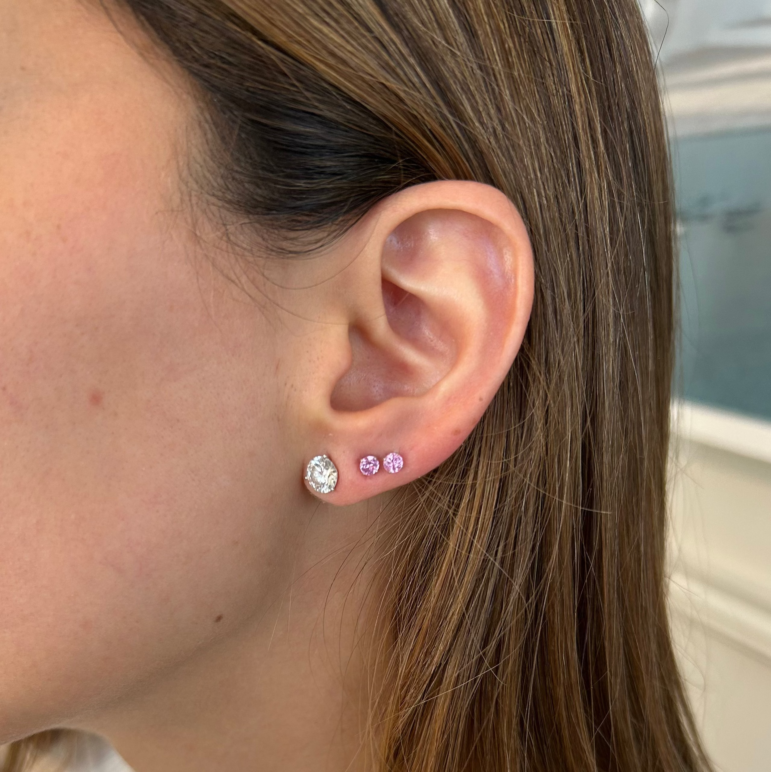 Roberta Round Pink Sapphire Piercings (Two Earrings)