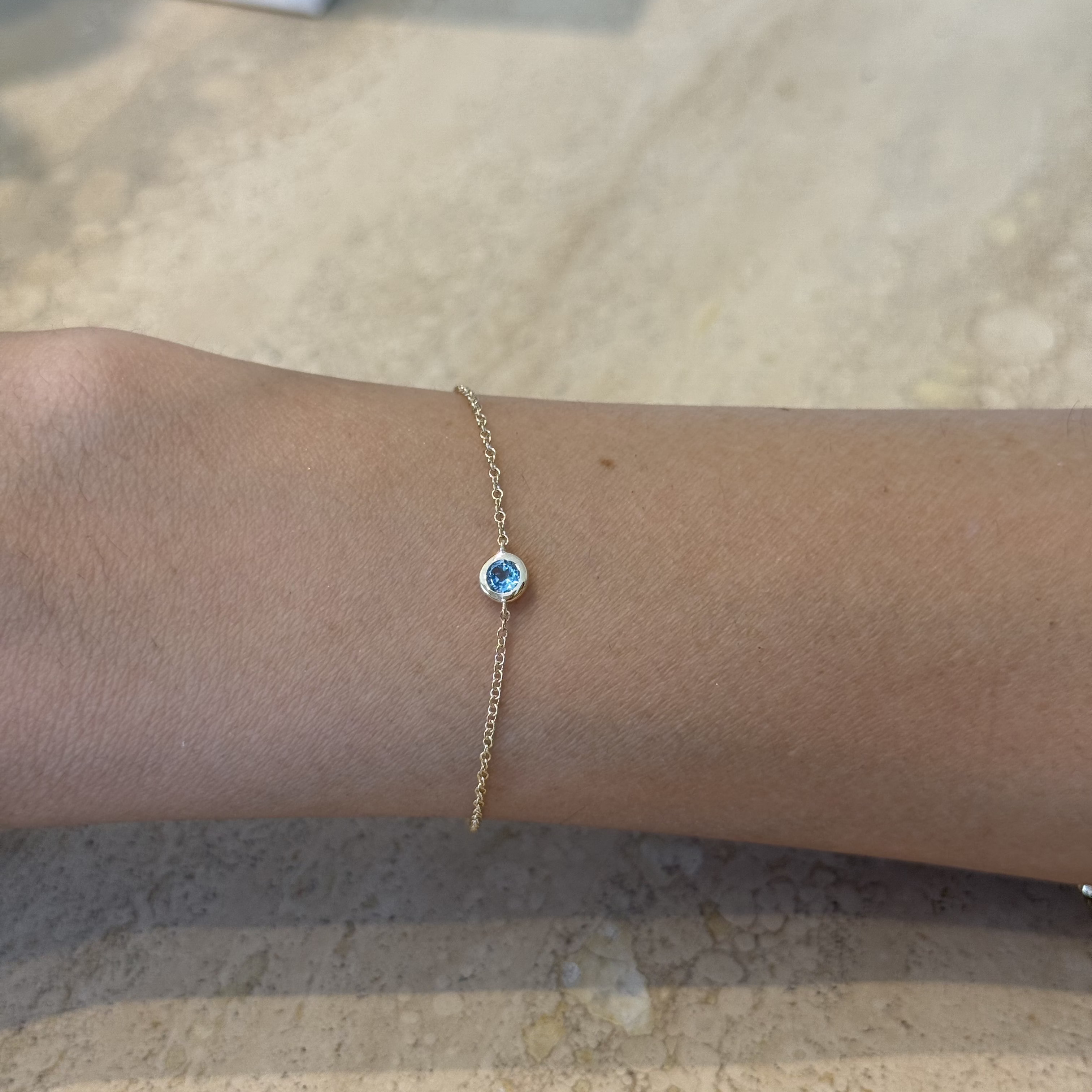 14KG Birthstone Blue Topaz Chain Bracelet (December)