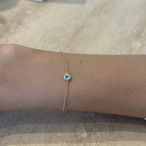 14KG Birthstone Blue Topaz Chain Bracelet (December)