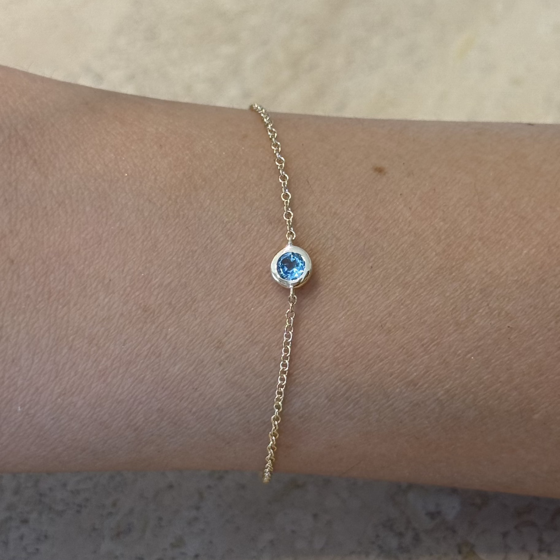14KG Birthstone Blue Topaz Chain Bracelet (December)