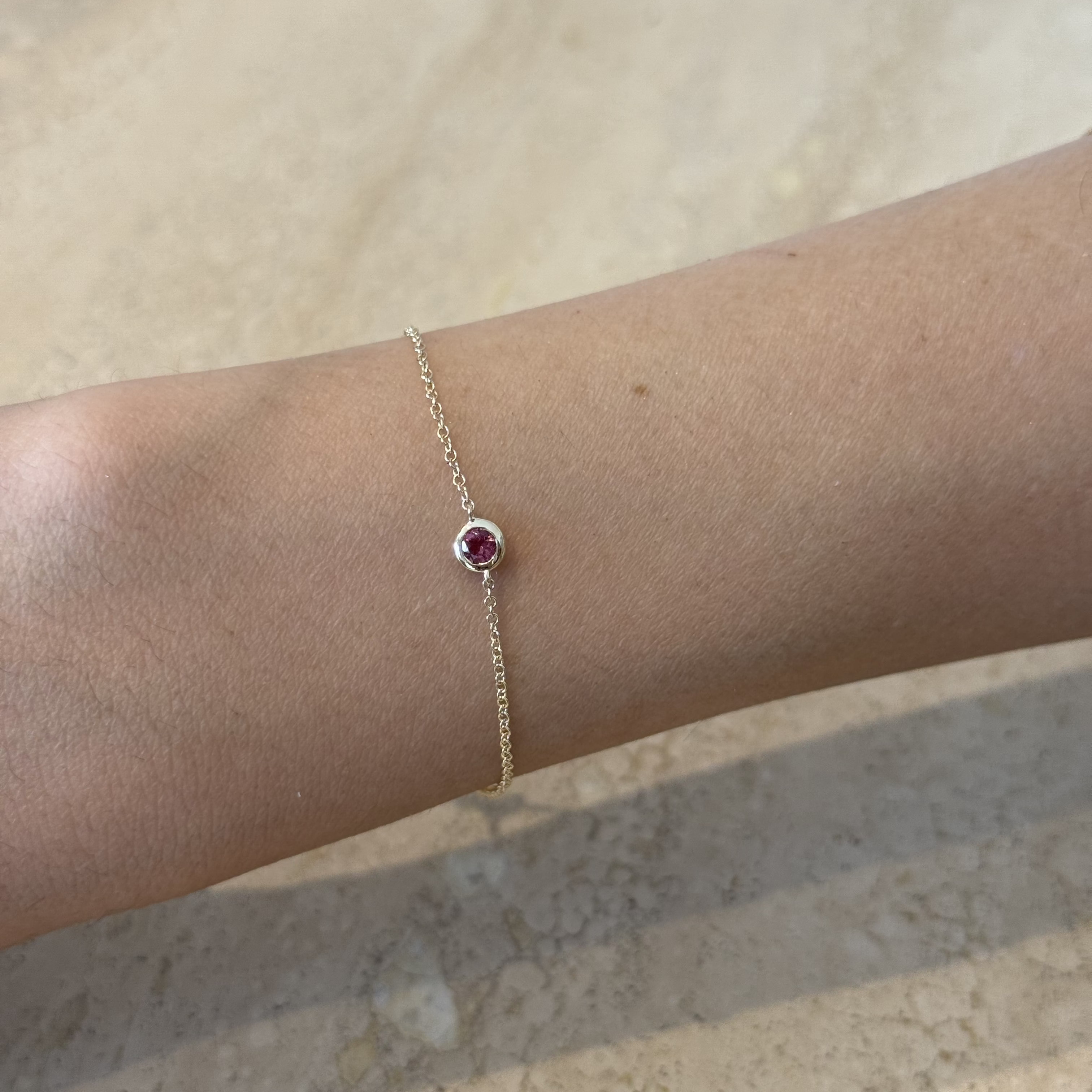 14KG Birthstone Pink Tourmaline Chain Bracelet (October)