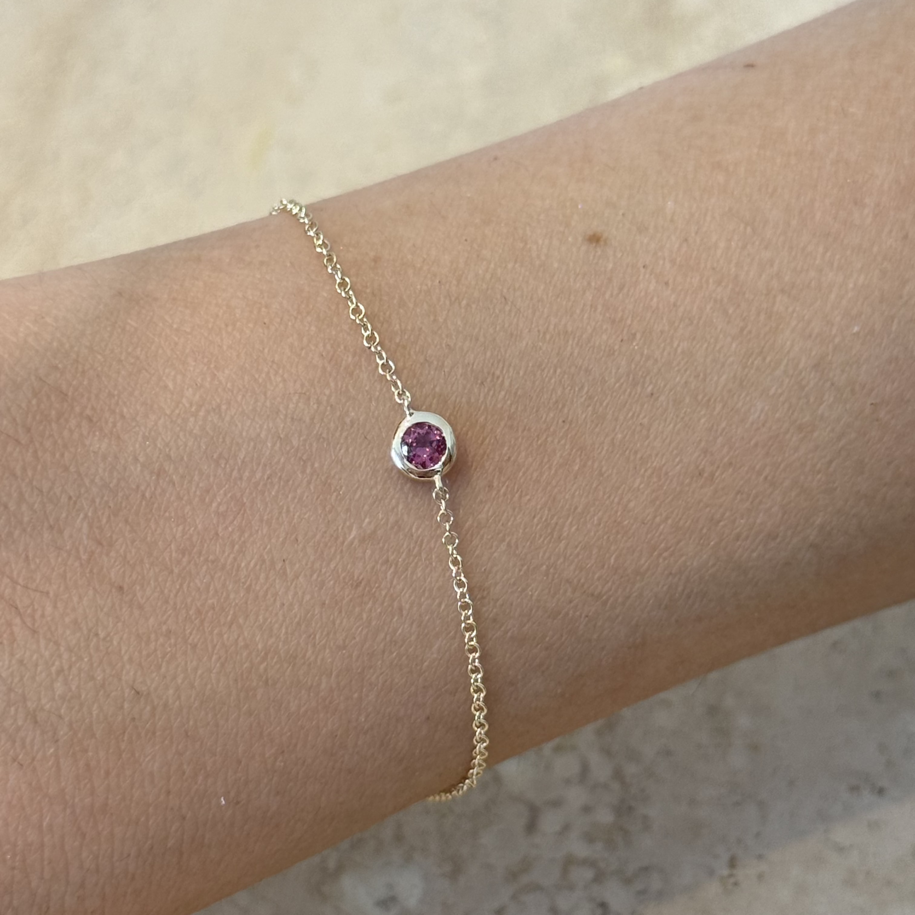 14KG Birthstone Pink Tourmaline Chain Bracelet (October)