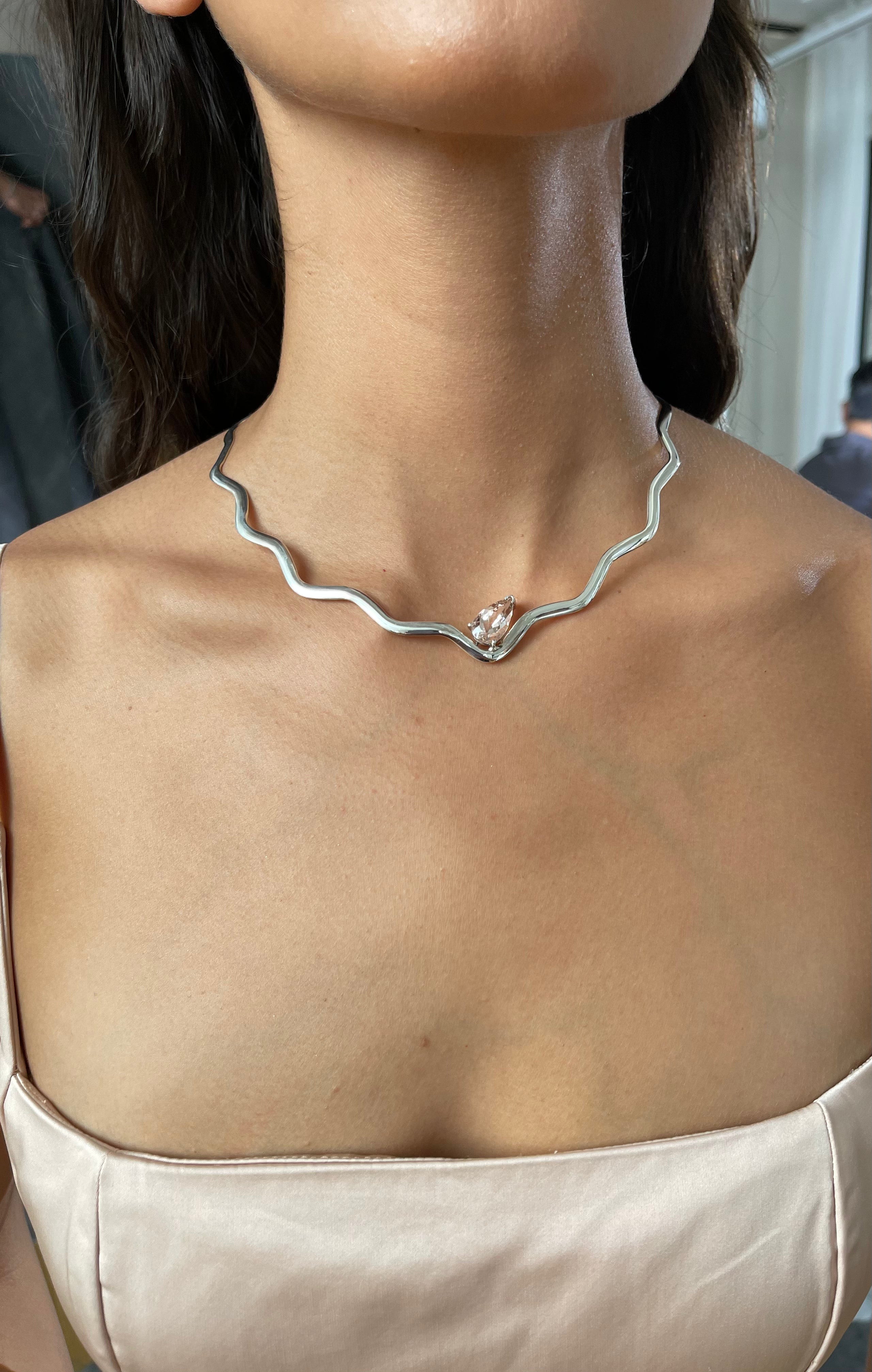 Nadia Manjarrez Bridal x FAIA Wavy Silver Collar Necklace with Morganite 4 ct