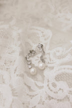 Veil Pearl and Lab Diamond Long Earrings