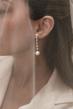 Veil Pearl and Lab Diamond Long Earrings
