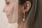 Veil Pearl and Lab Diamond Long Earrings