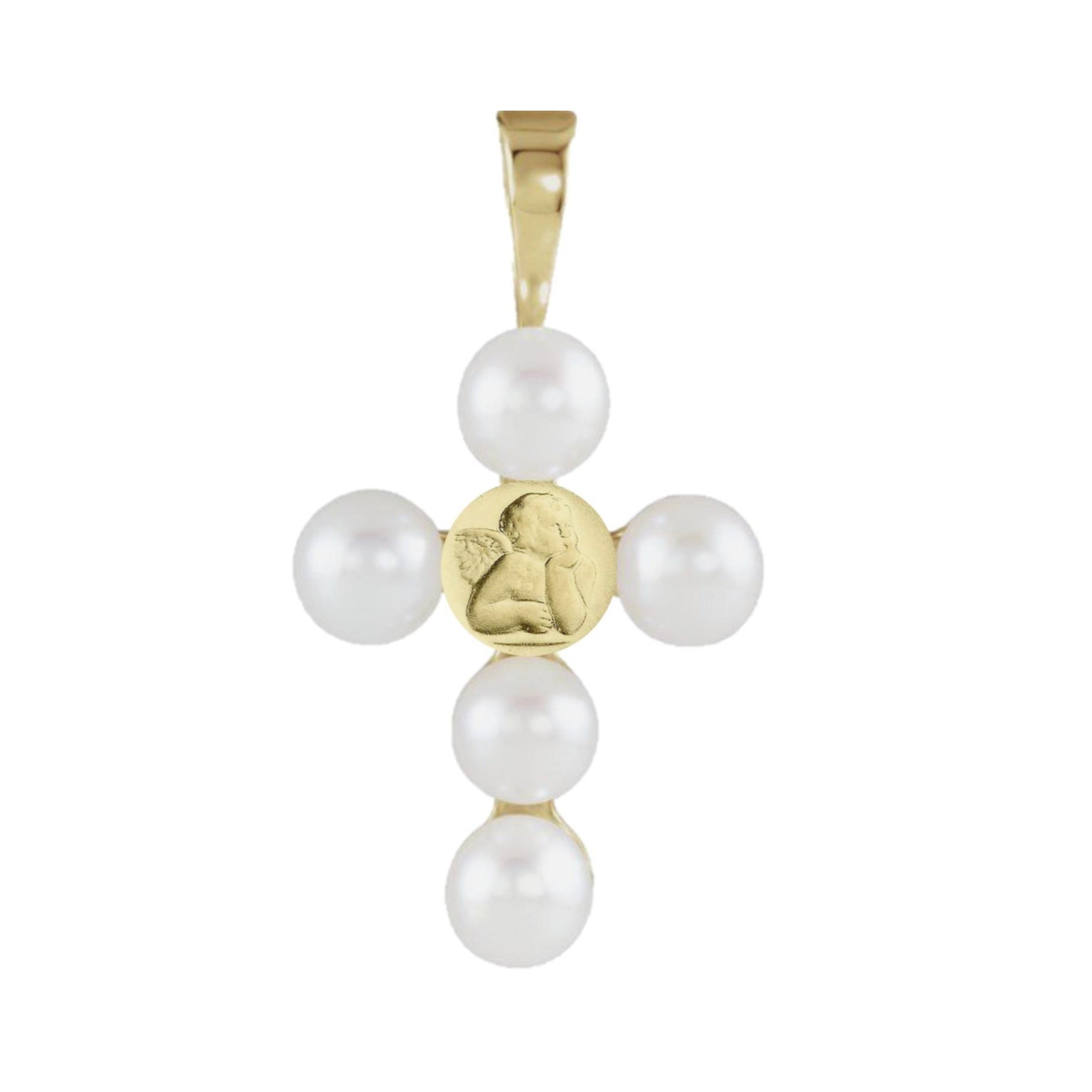 Angel Pearl Cross Charm