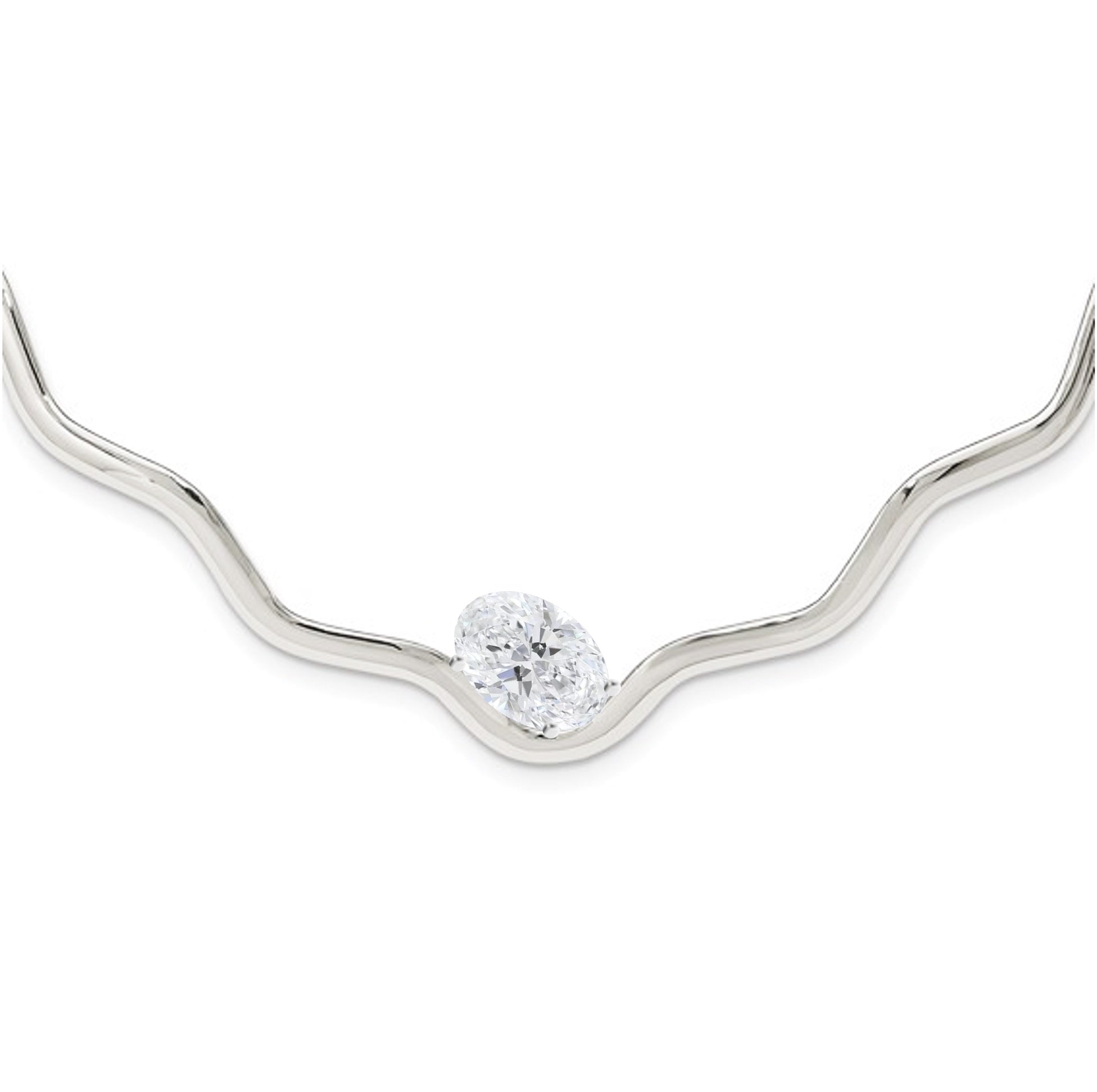Wavy Silver Collar Necklace with Lab Diamond 2ct