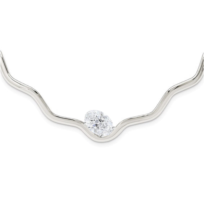 Wavy Silver Collar Necklace with Lab Diamond 2ct