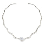 Wavy Silver Collar Necklace with Lab Diamond 2ct