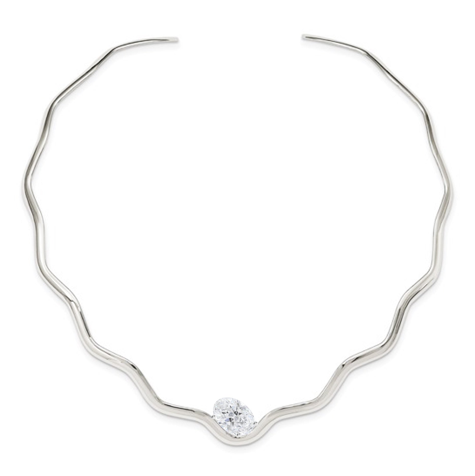 Wavy Silver Collar Necklace with Lab Diamond 2ct