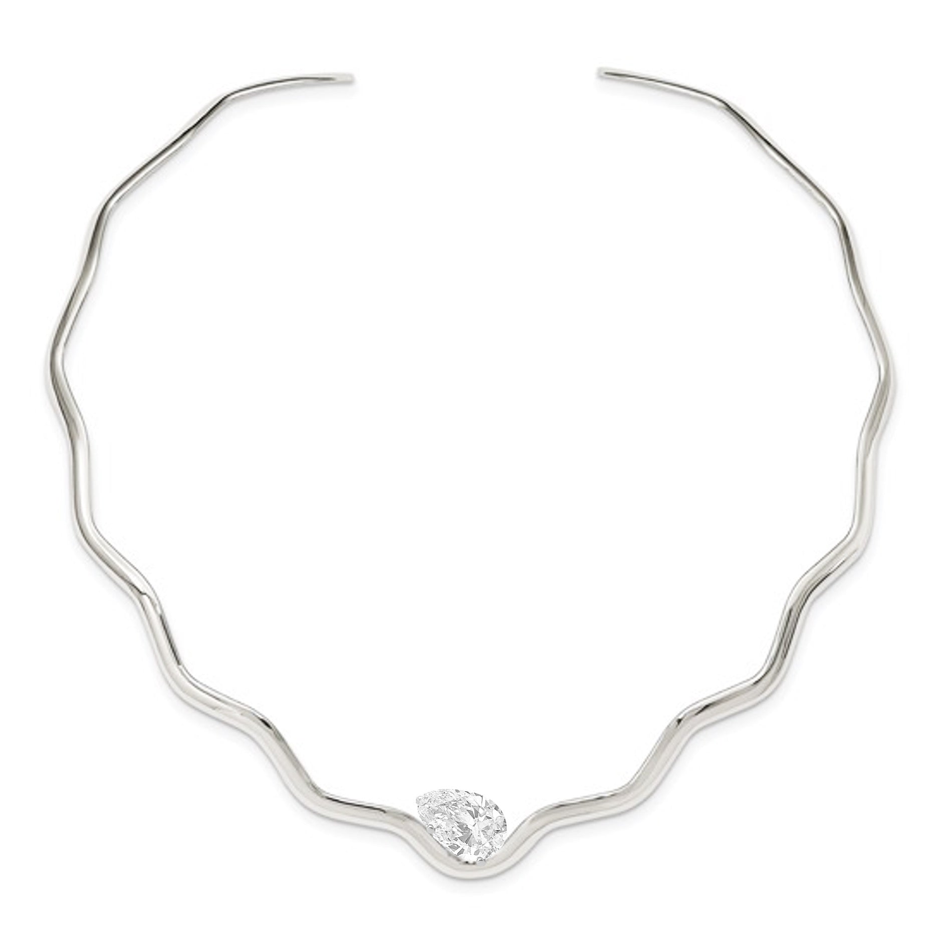 Wavy Silver Collar Necklace with Lab Diamond 2ct