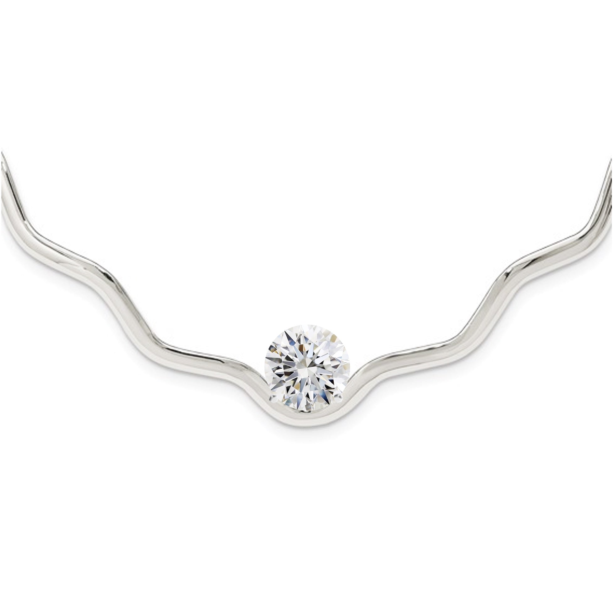 Wavy Silver Collar Necklace with Lab Diamond 2ct