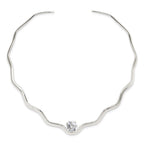Wavy Silver Collar Necklace with Lab Diamond 2ct