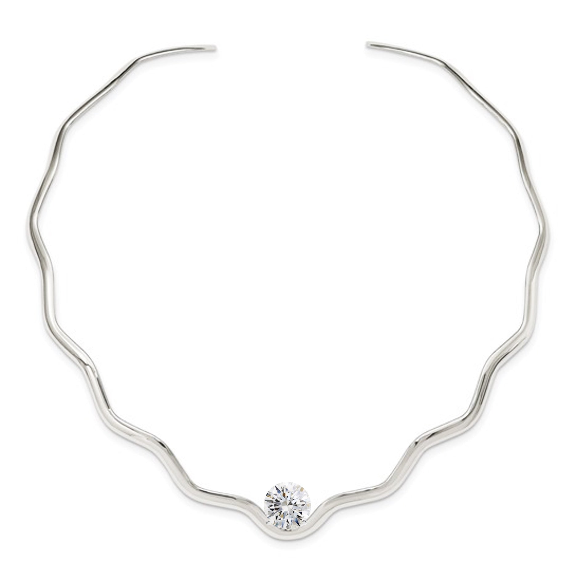 Wavy Silver Collar Necklace with Lab Diamond 2ct
