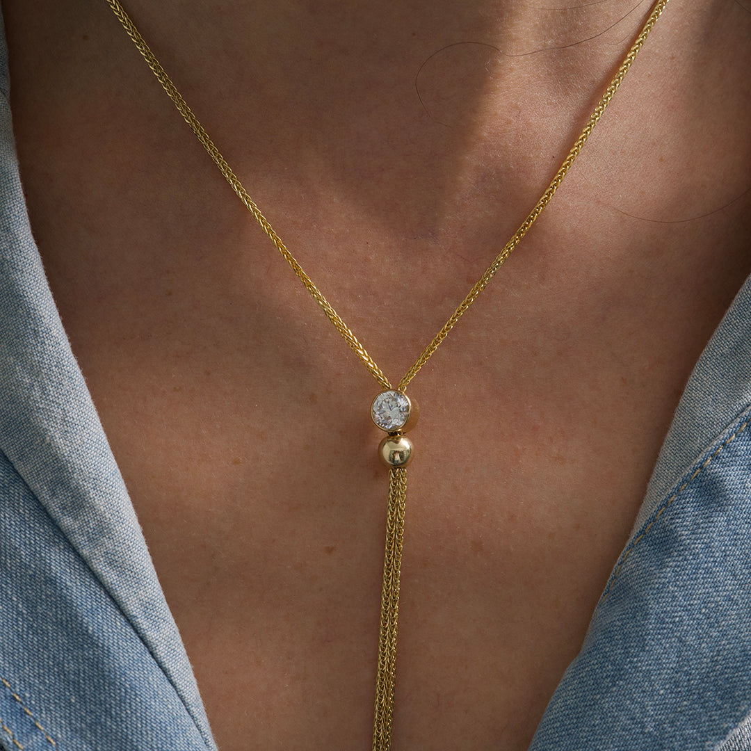 Lola Round Lab Diamond Gold Bolo Necklace