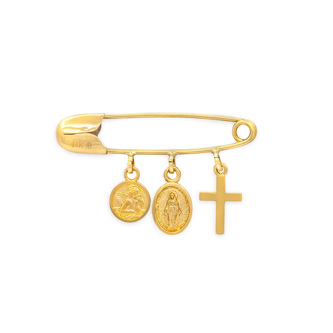 Baby Gold Pin with Guardian Angel, Miraculous and Cross