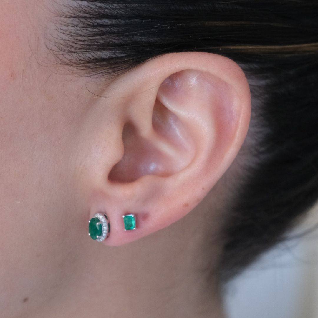 Rectangular Emerald Piercings (Two Earrings)