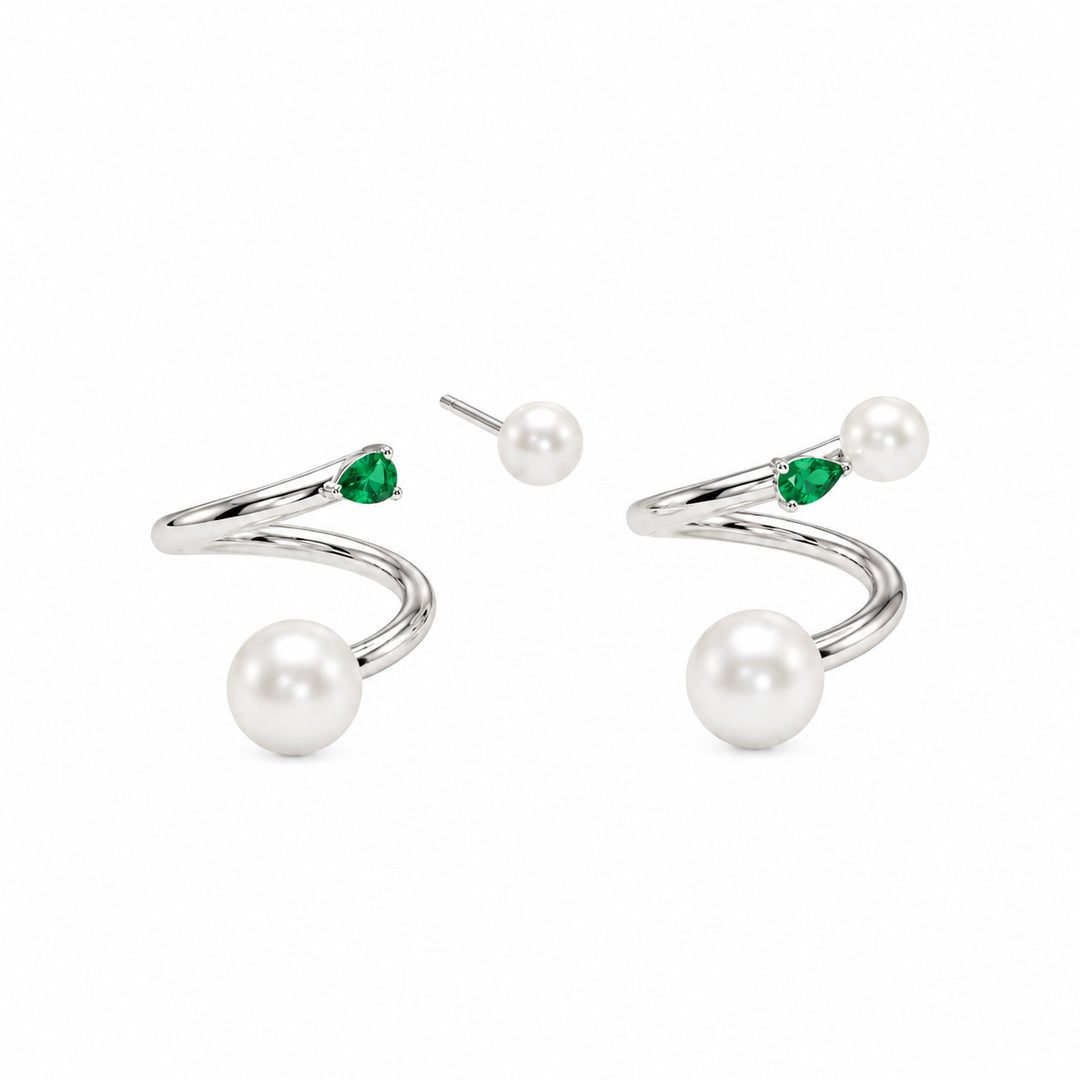 Orbit Pearl and Emerald Convertible Earrings