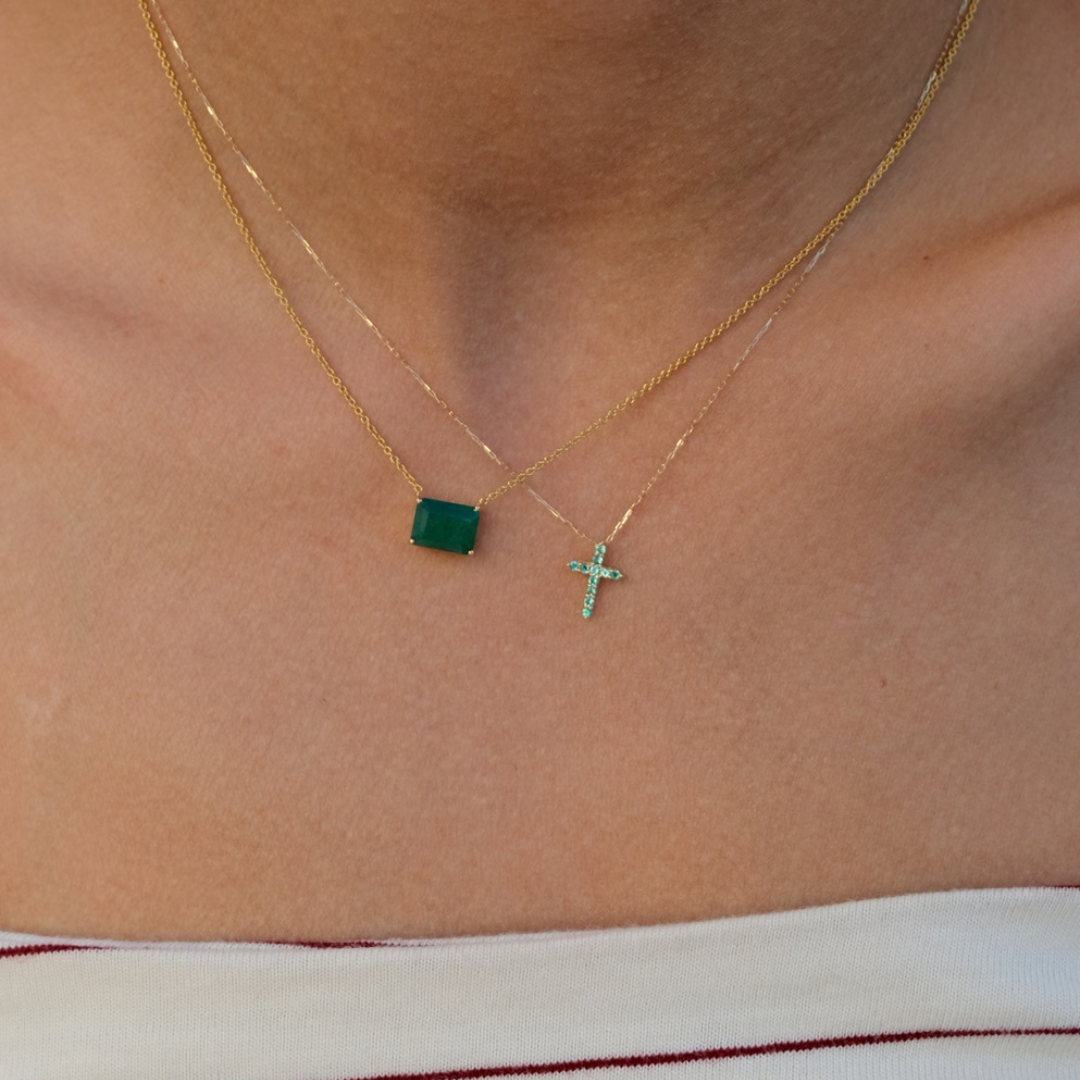 Paige Emerald Cross Necklace