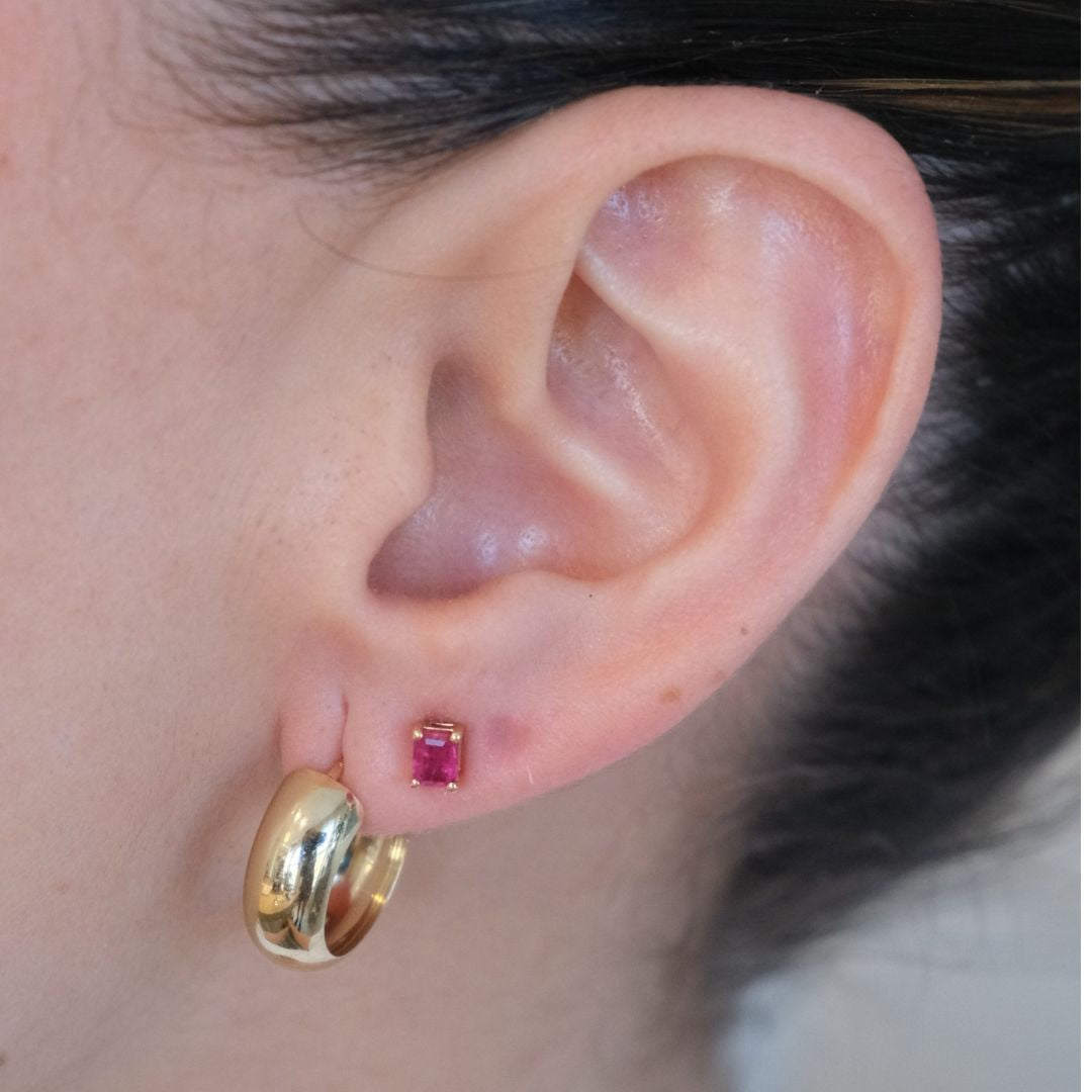 Rectangular Ruby Piercing (One Earring)