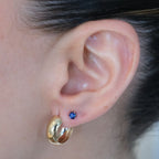 Rina Round Blue Sapphire Piercings (Two Earrings)
